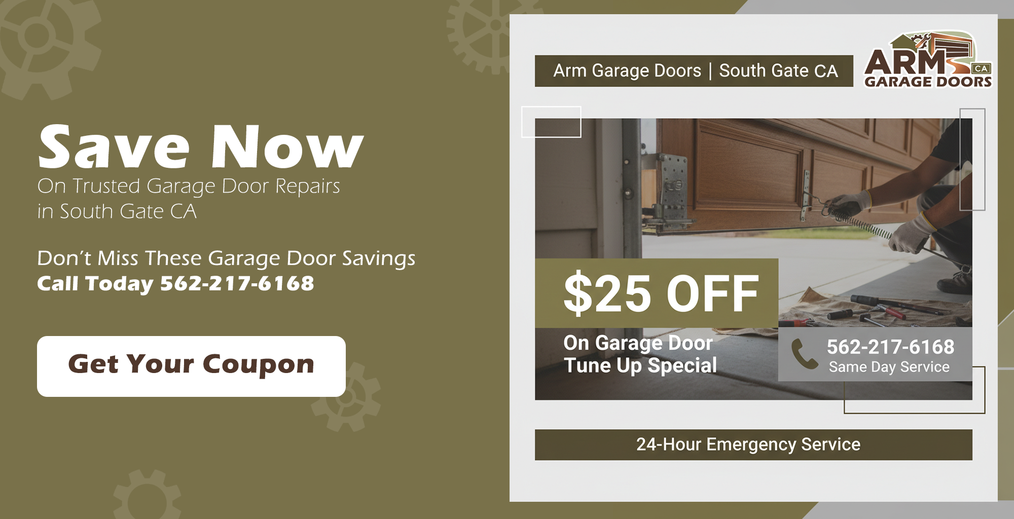 Garage door service discount coupon for repairs and installations in South Gate CA