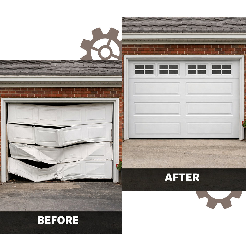 Before and after garage door repair in South Gate CA
